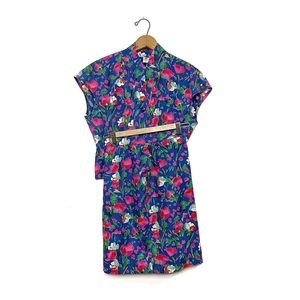 Floral Blue Cap-Sleeve Jumpsuit Pantsuit